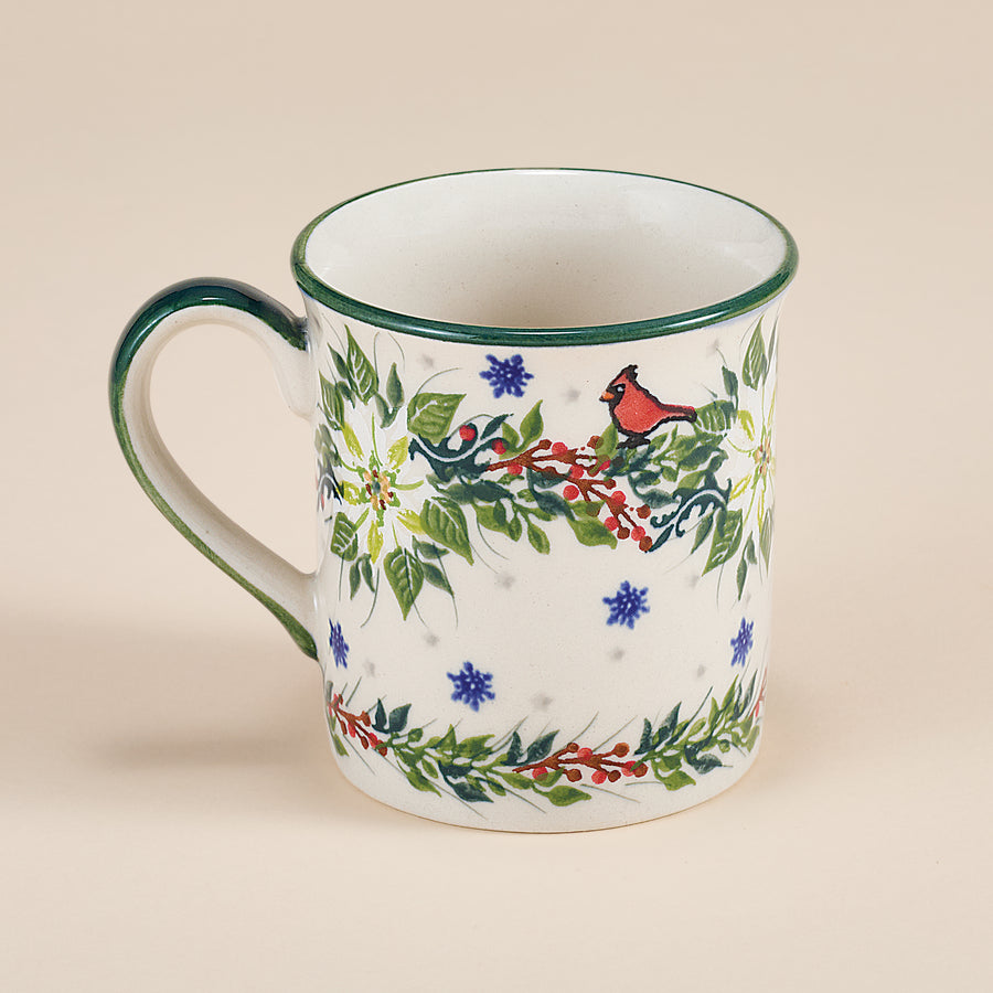 Polish Pottery Winter White Poinsettias Mug, 8oz.