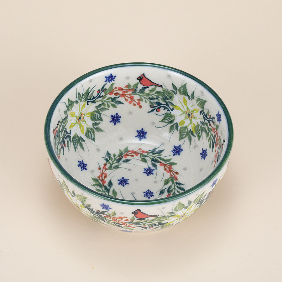 Polish Pottery Winter White Poinsettias Small Bowl (Preorder)