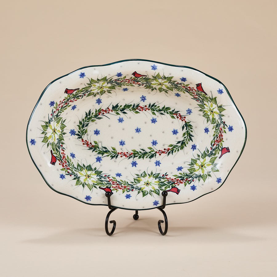 Polish Pottery Winter White Poinsettias Serving Dish