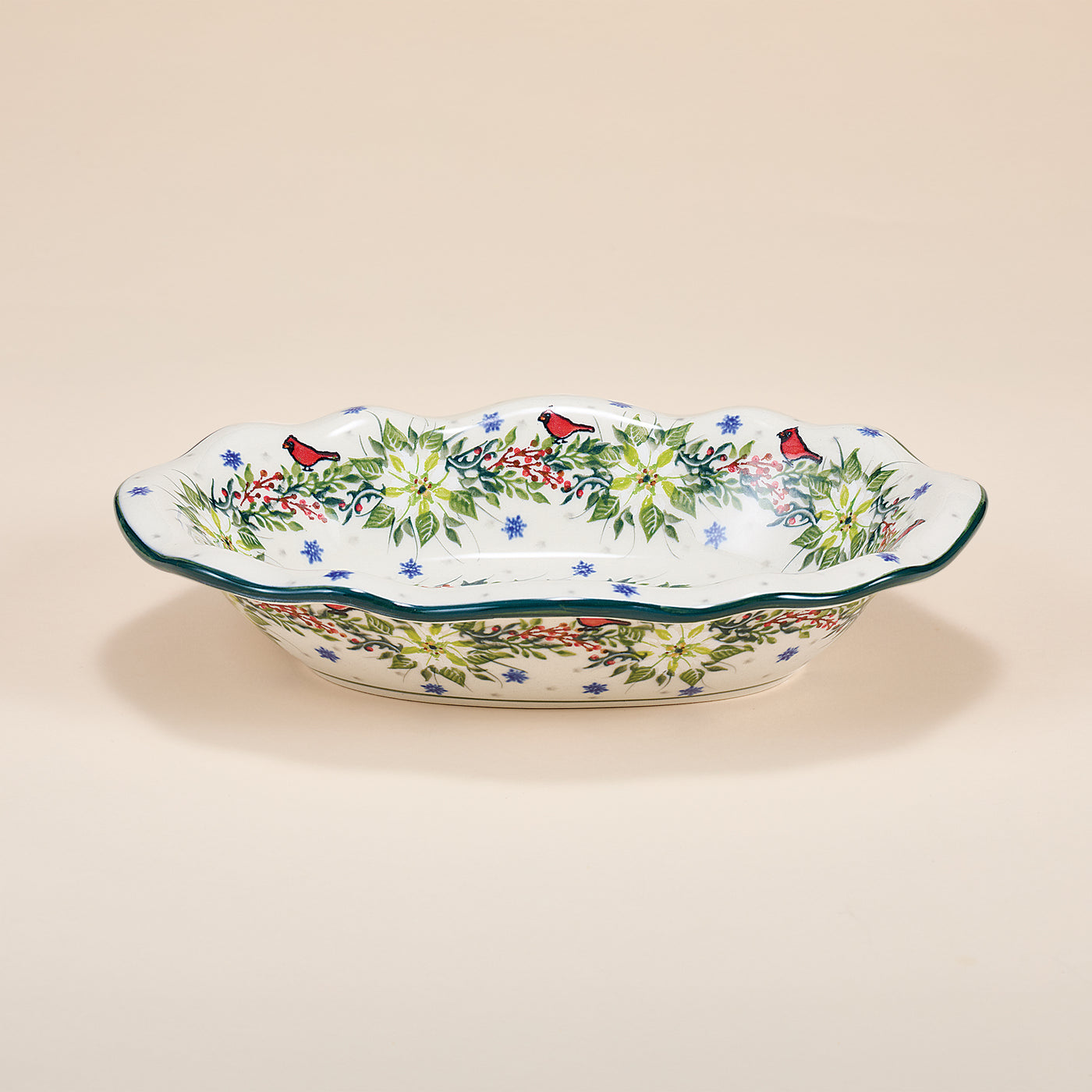 Polish Pottery Winter White Poinsettias Serving Dish