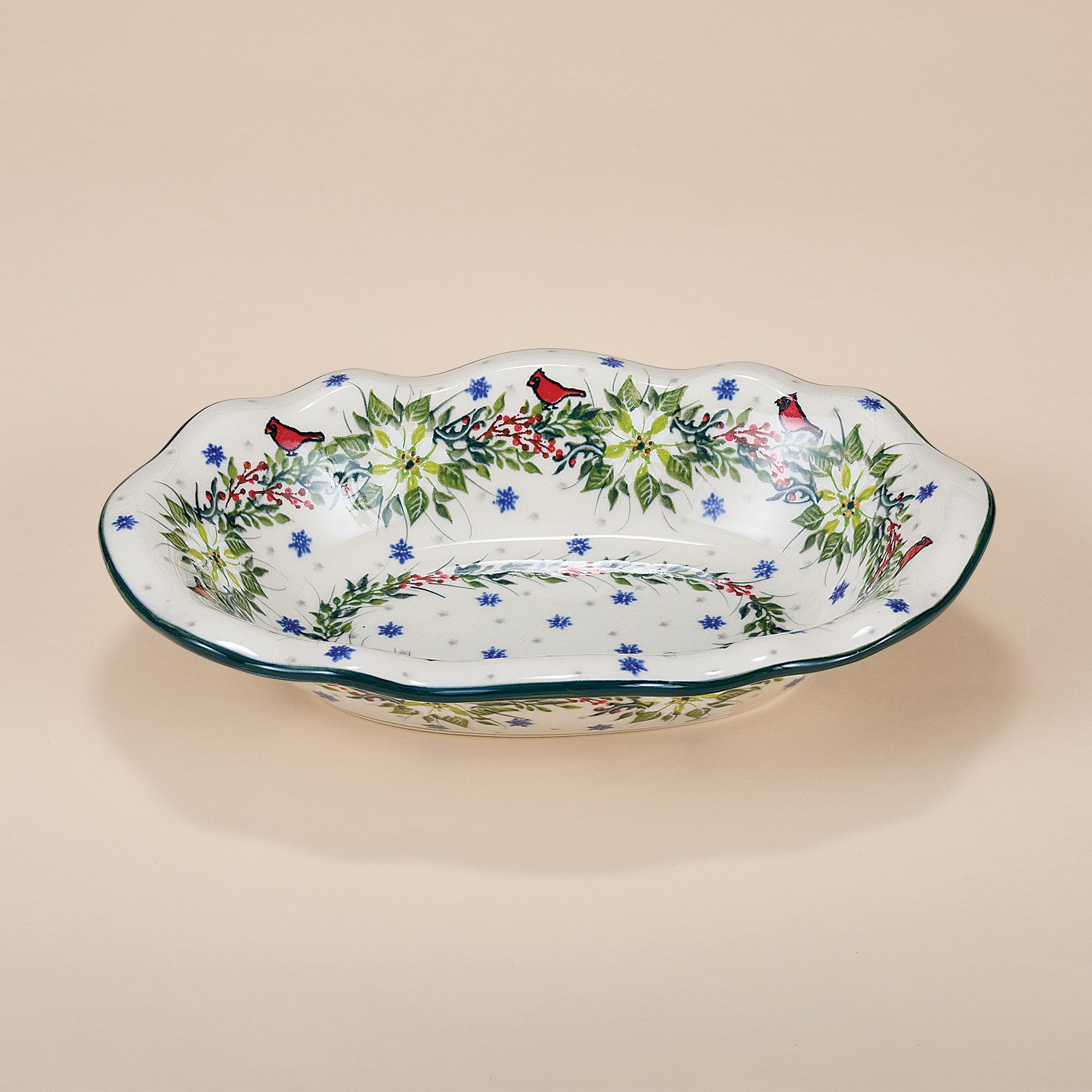 Polish Pottery Winter White Poinsettias Serving Dish