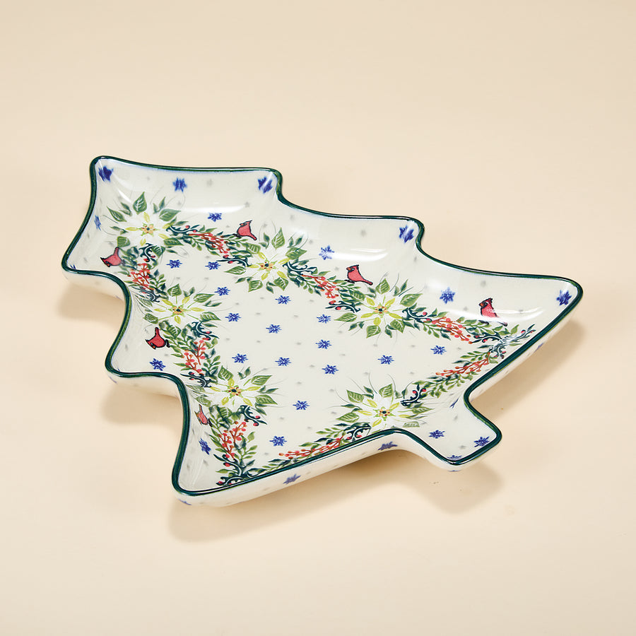 Polish Pottery Winter White Poinsettias Tree Platter (Preorder)