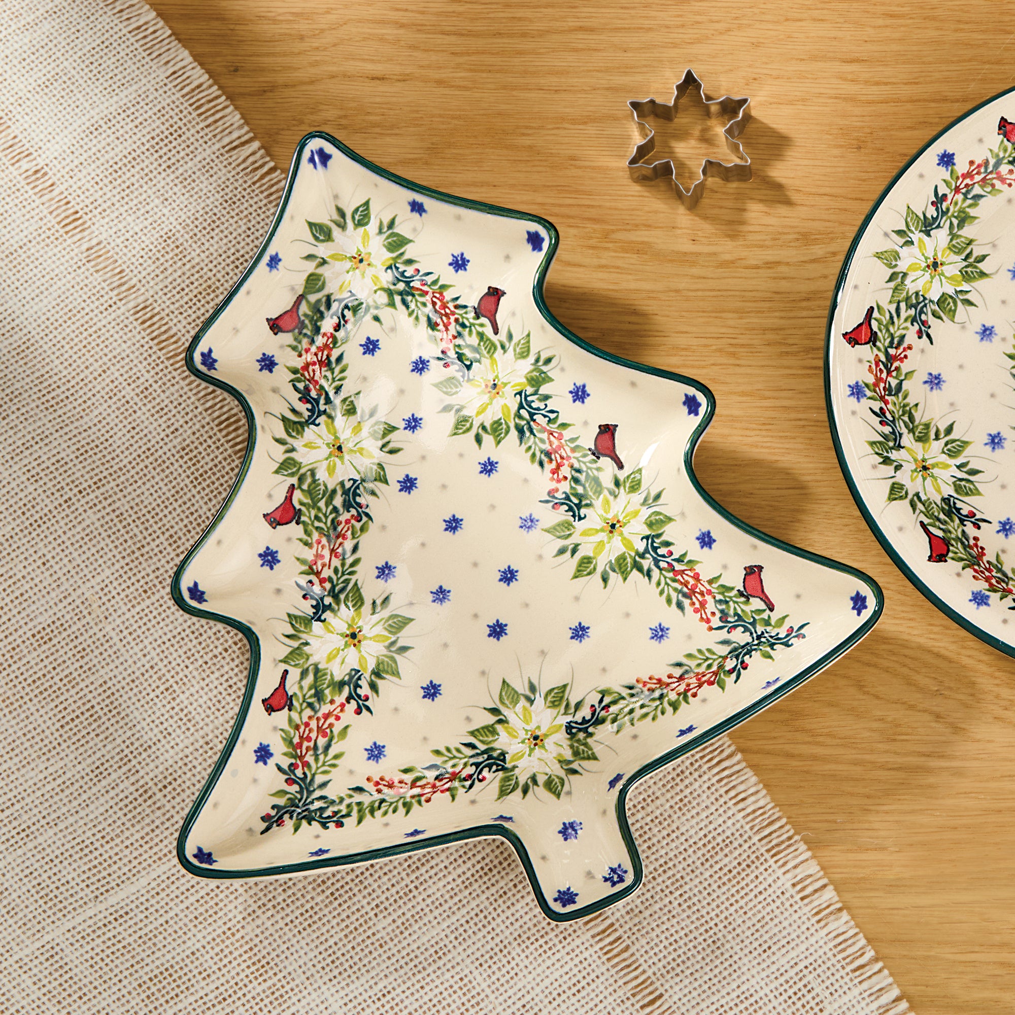 Polish Pottery Winter White Poinsettias Tree Platter