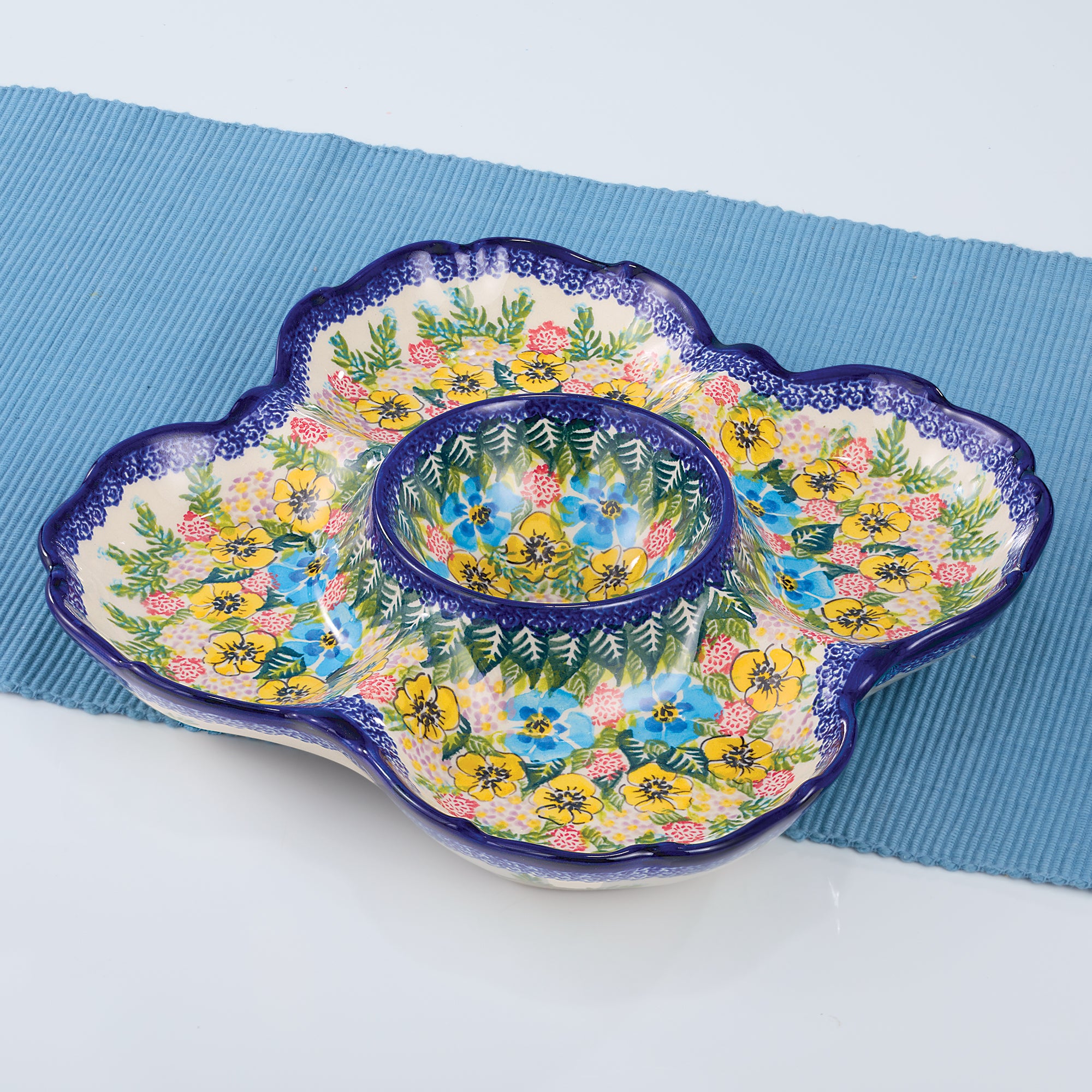 Polish Pottery Petals & Posies Chip & Dip Platter