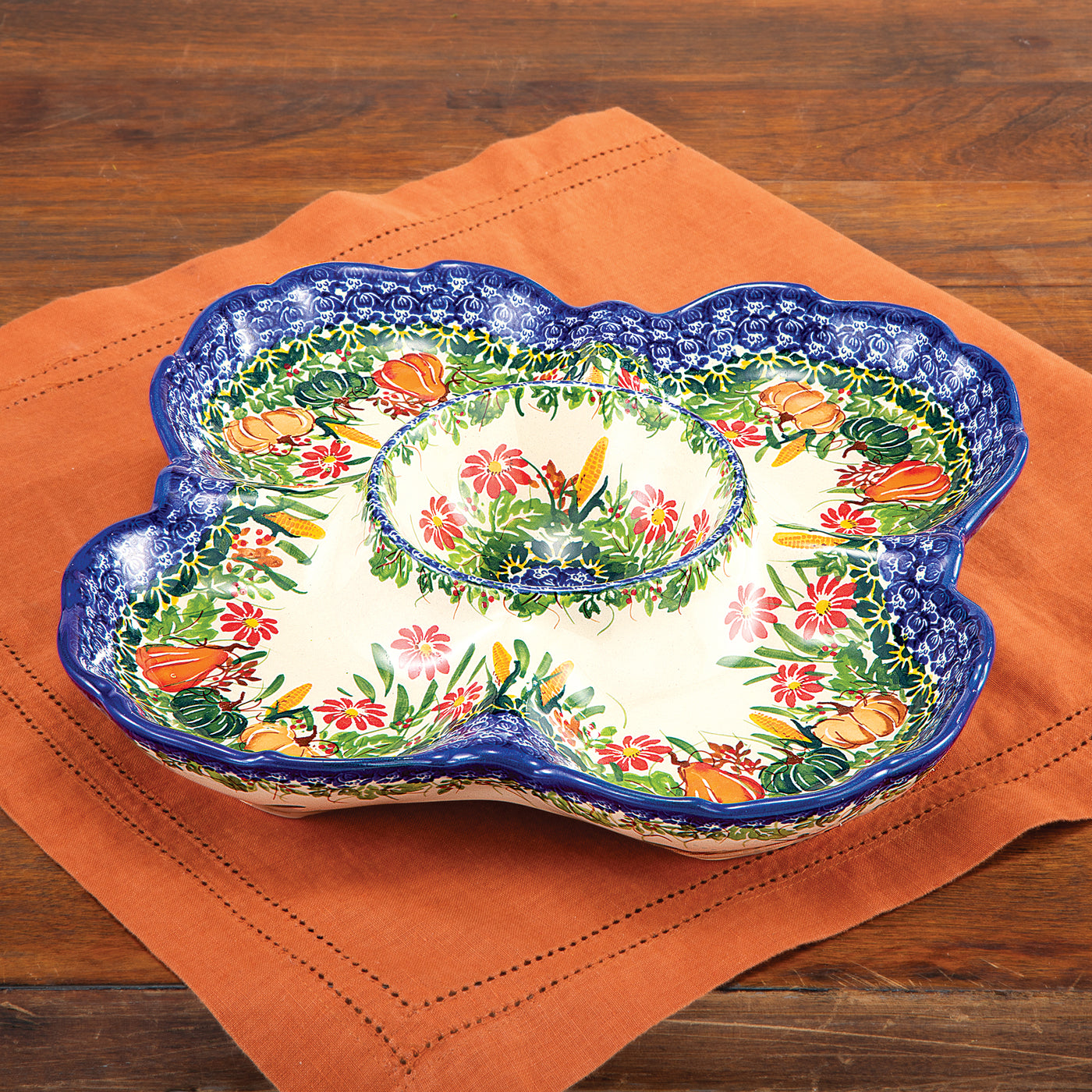 Polish Pottery Autumn Splendor Chip & Dip Platter