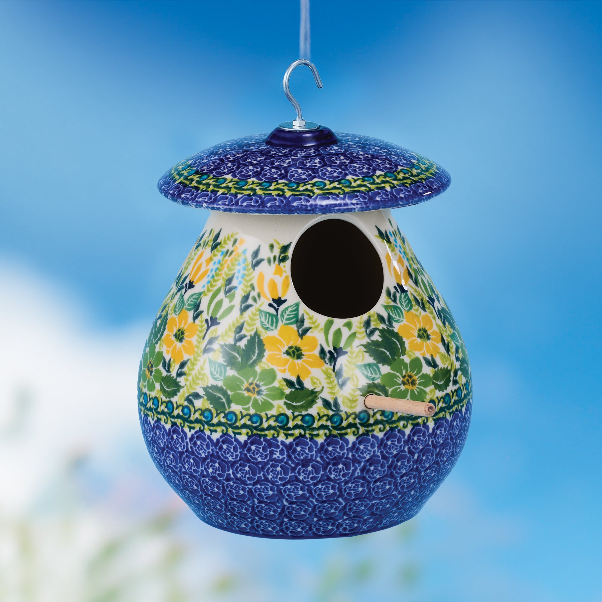 Polish Pottery Petals & Posies Floral Bird House