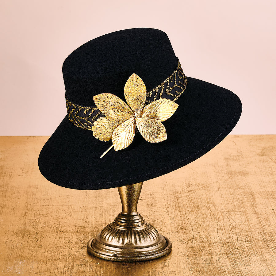 Bronwyn Black & Gold Flower Pot Hat