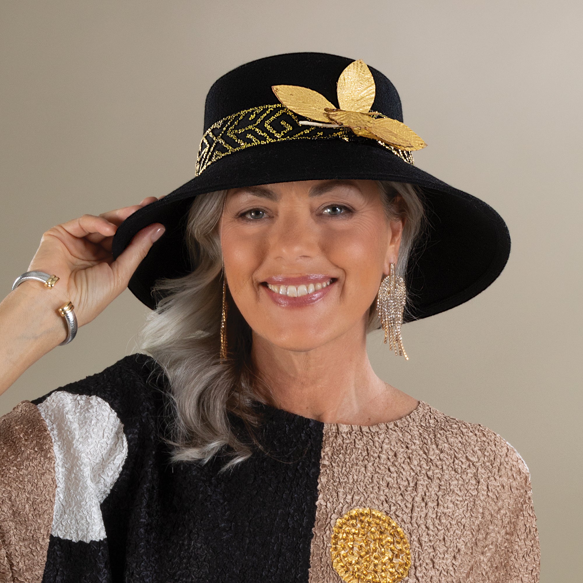 Bronwyn Black & Gold Flower Pot Hat