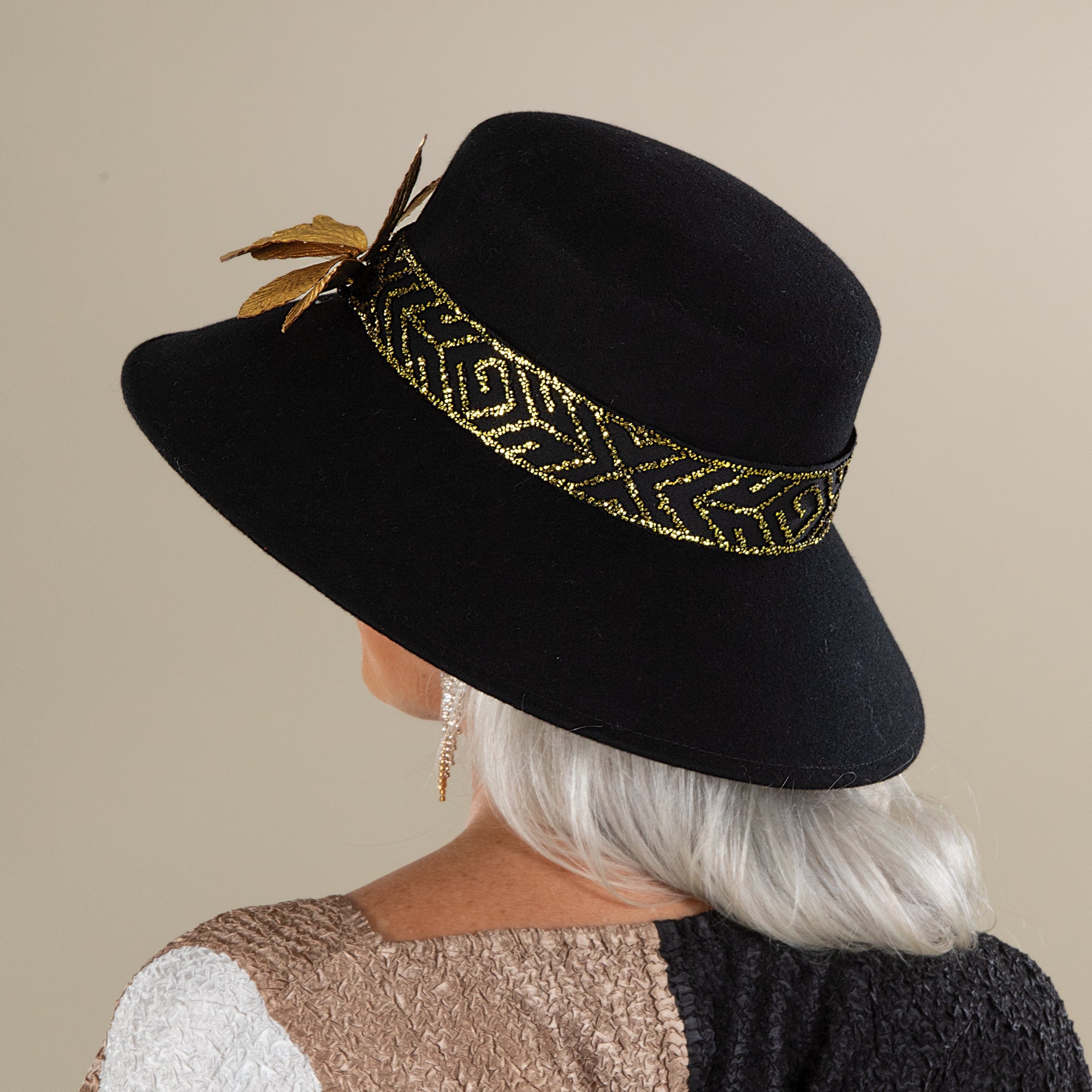 Bronwyn Black & Gold Flower Pot Hat