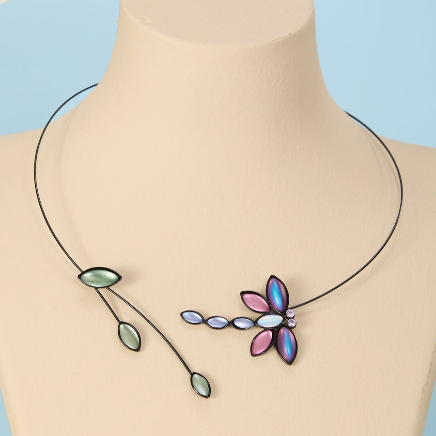 Czech Glass Leaves & Dragonfly Pastel Necklace