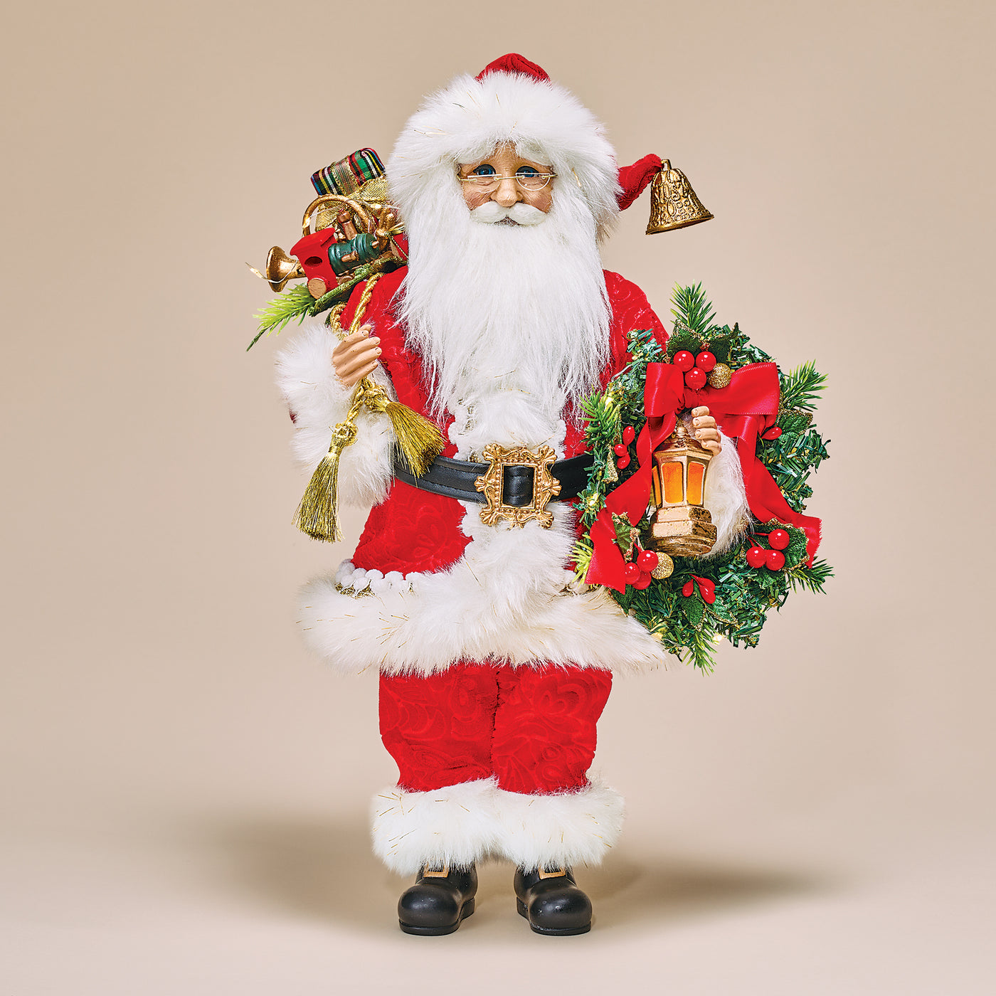 Lighted Berry Wreath Santa Sculpture