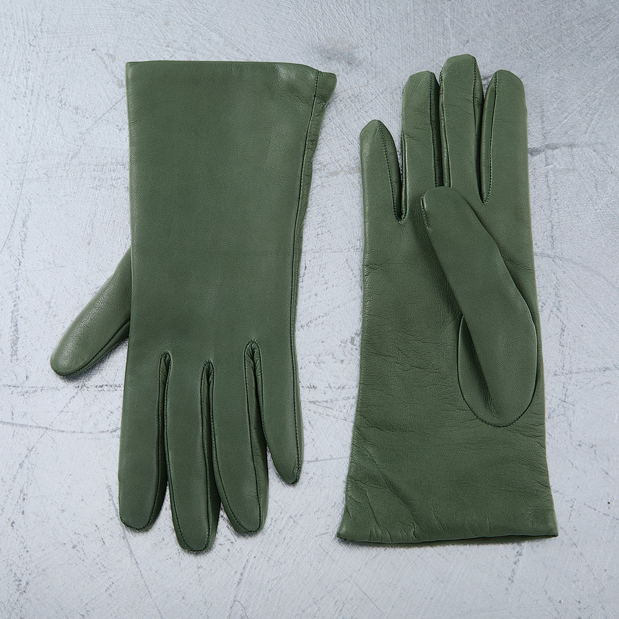 Cashmere Lined Olive Leather Gloves