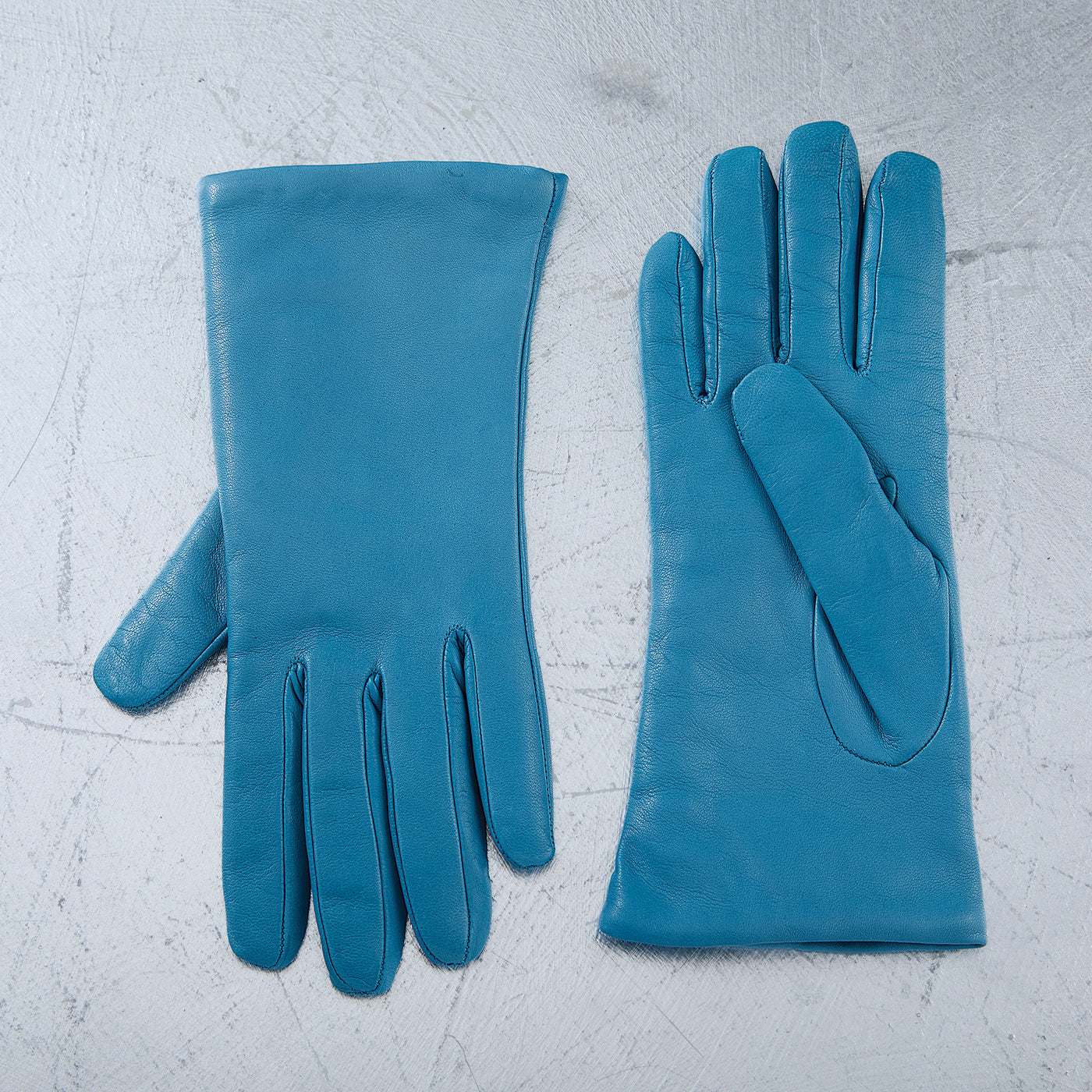 Cashmere Lined Aqua Leather Gloves