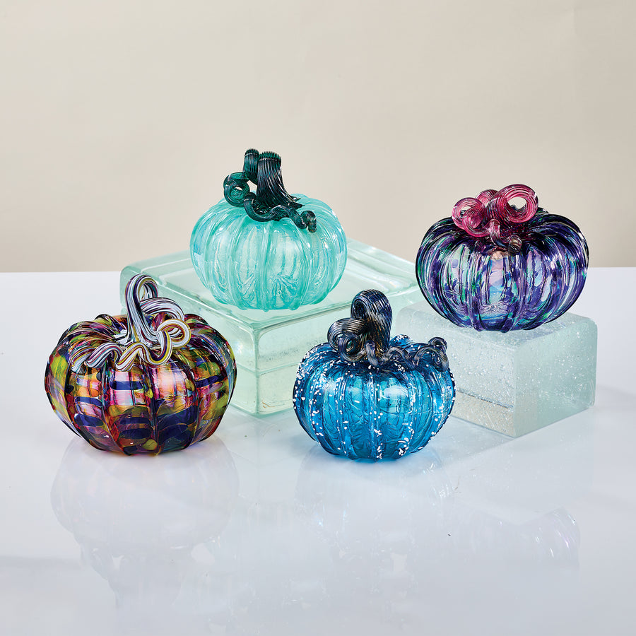 Hand-Blown Glass Frosted Berry Blue Pumpkin