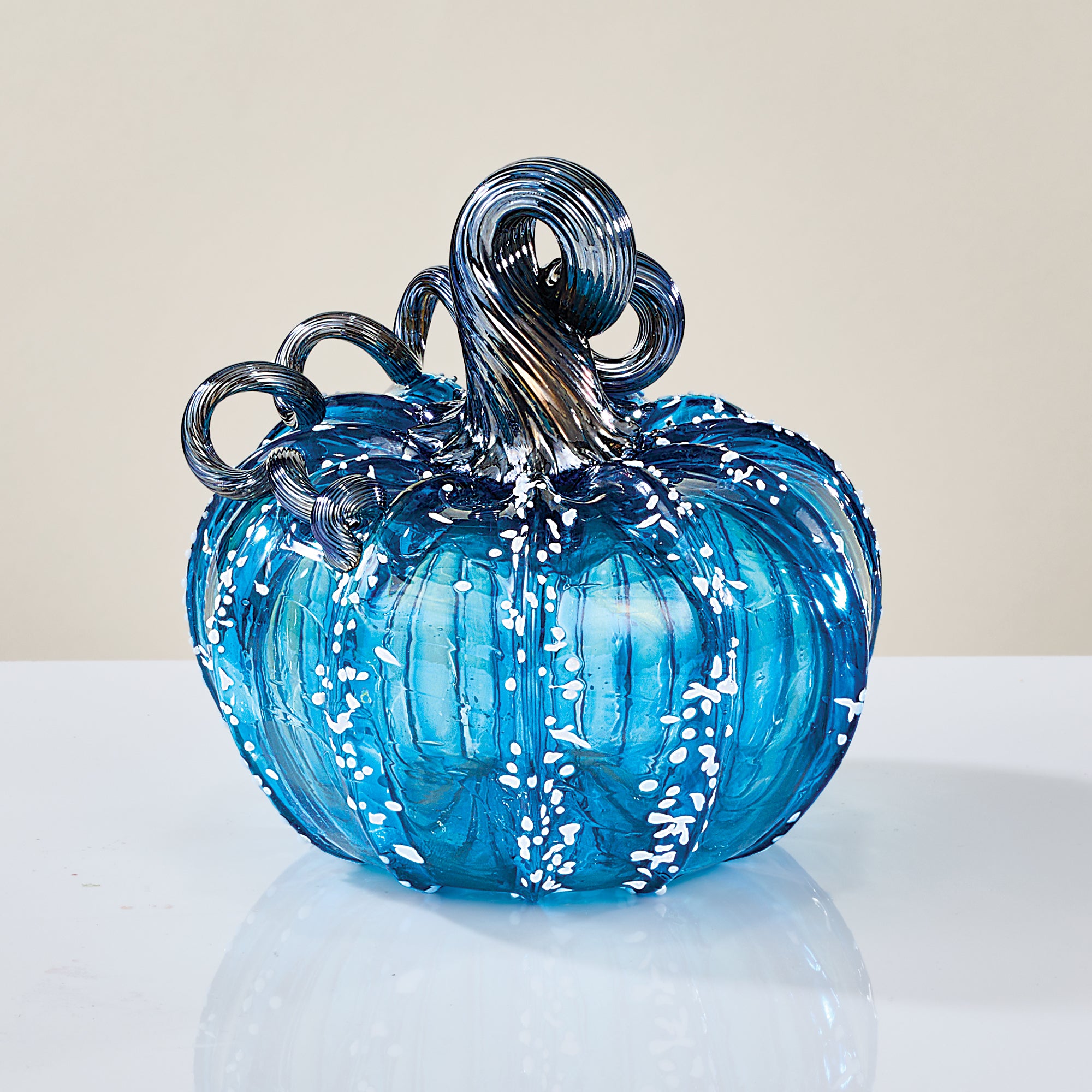 Hand-Blown Glass Frosted Berry Blue Pumpkin