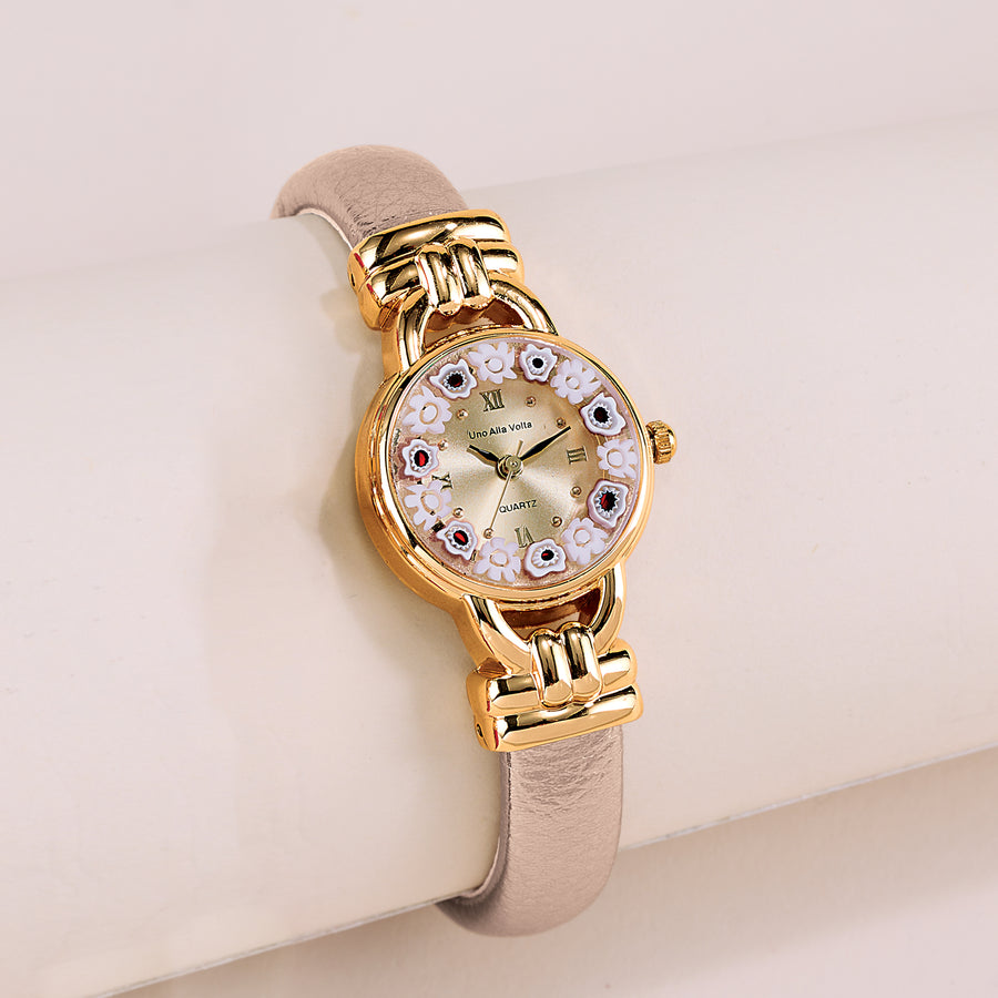 Murano Glass White Millefiori Rose Gold Cuff Watch (Preorder)