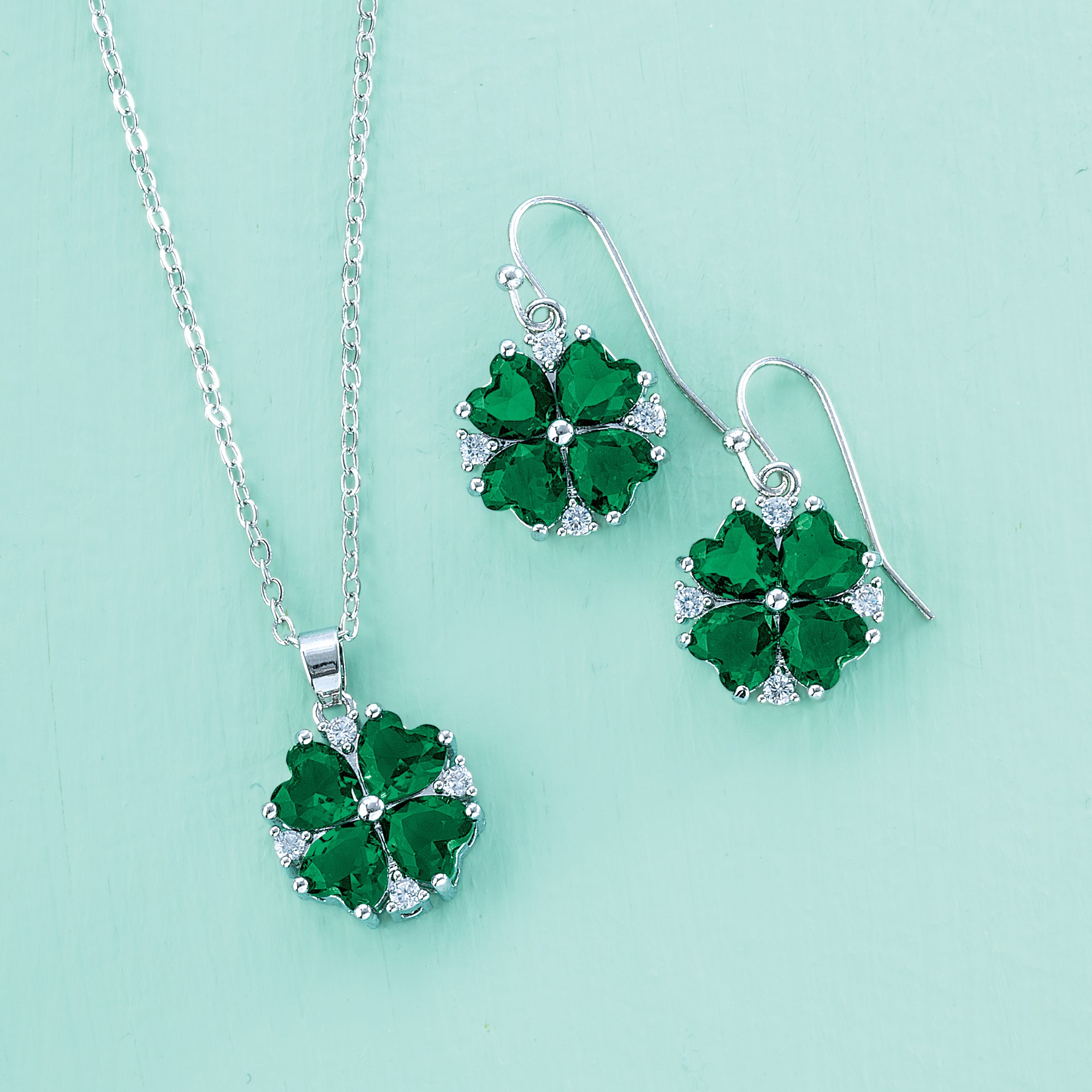 Crystal Clover Necklace & Earrings Set (Preorder)