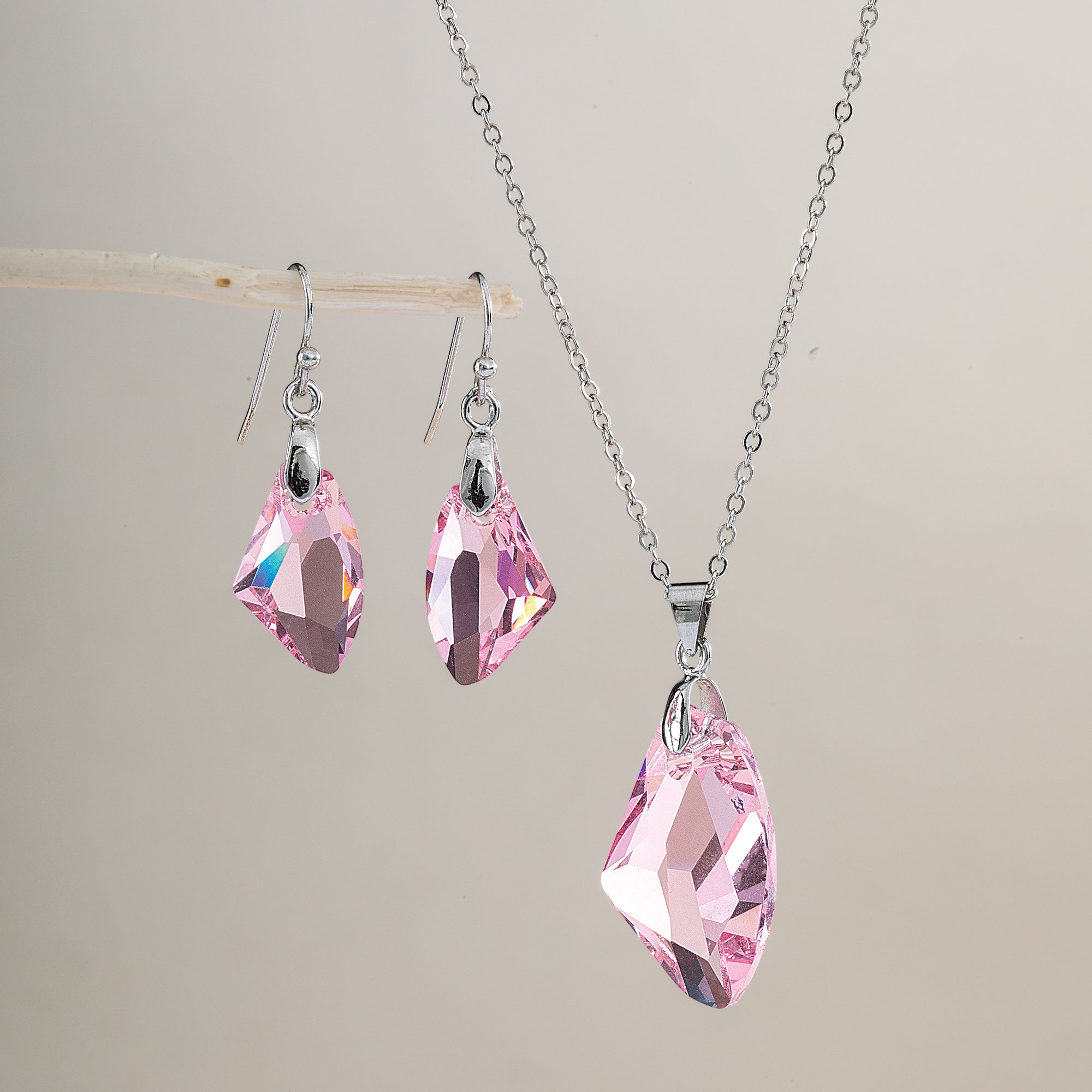 Pink Horizon Crystal Necklace & Earrings Set (Preorder)