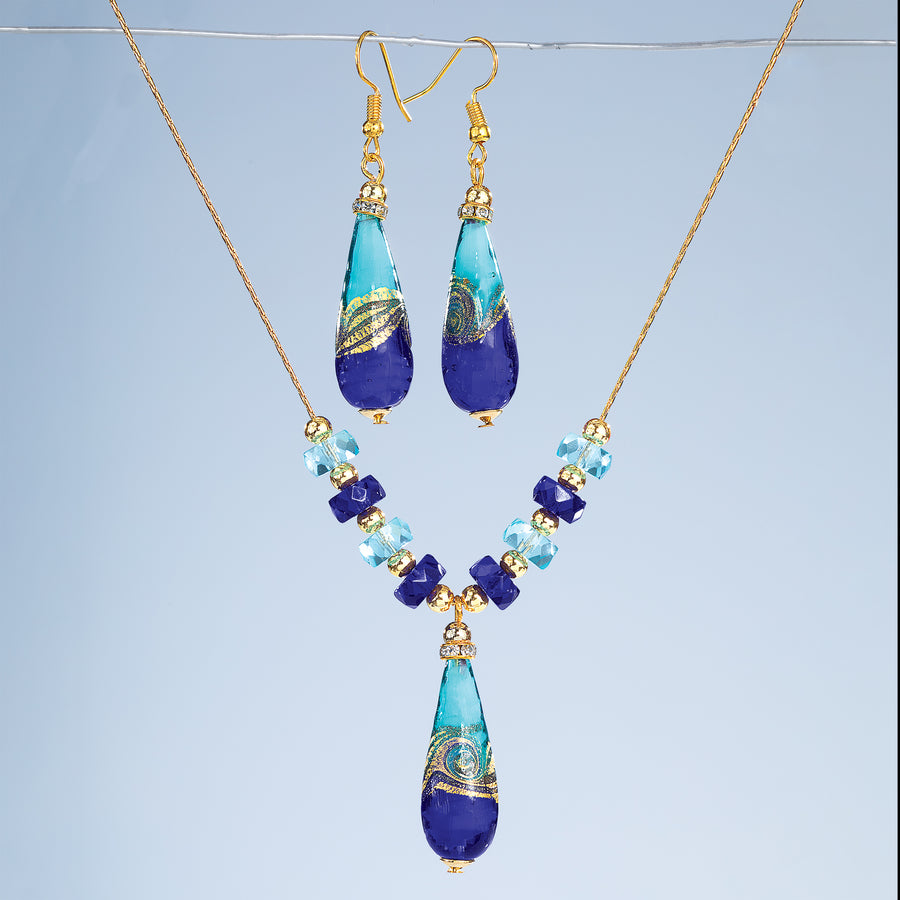 Murano Glass Blue Regal Raindrop Earrings