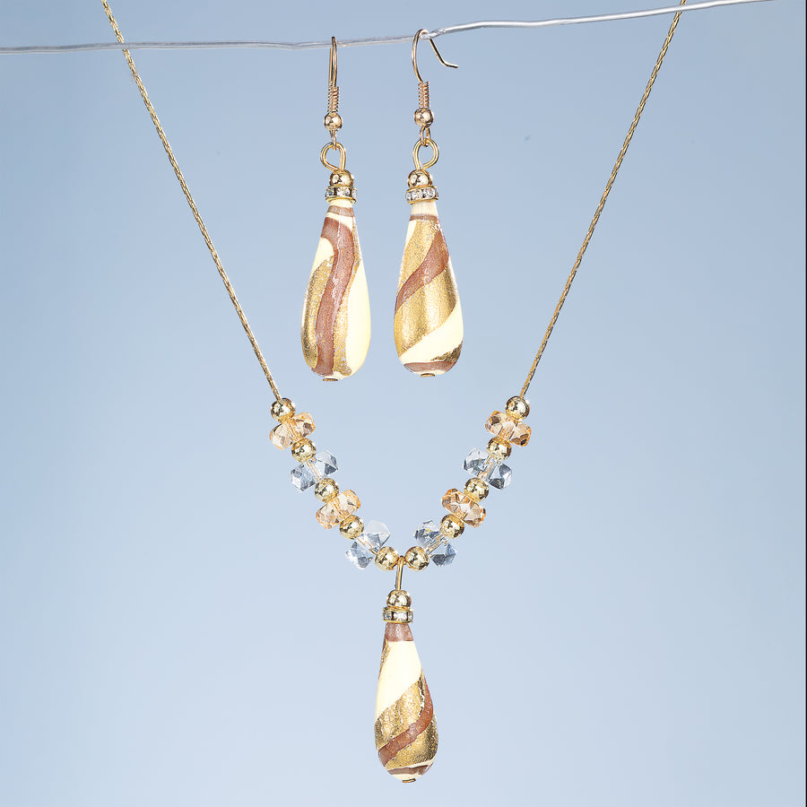 Murano Glass Ivory Regal Raindrop Necklace & Earrings Set