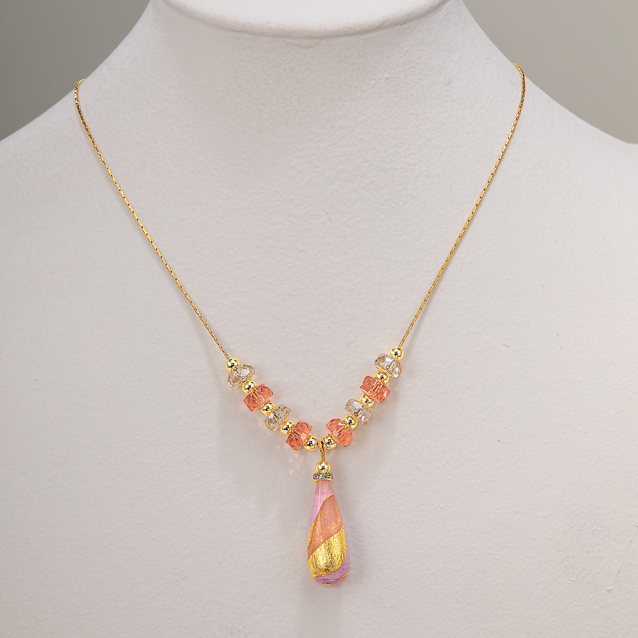 Murano Glass Pink Regal Raindrop Necklace