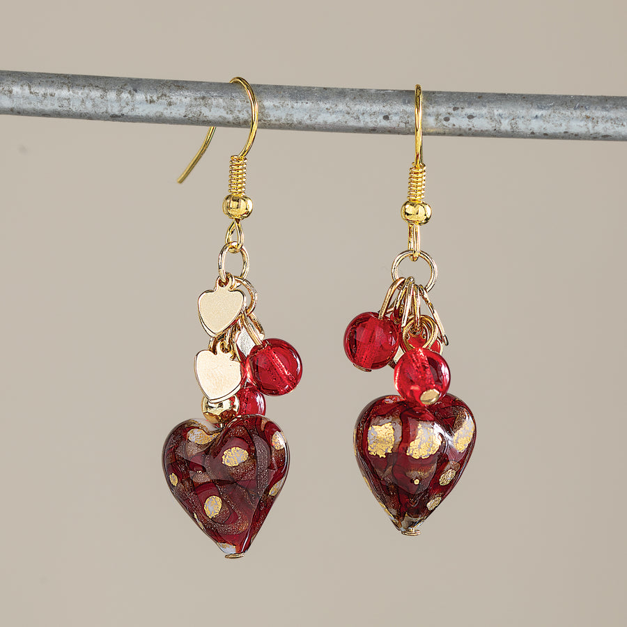 Charming Hearts Murano Glass Dangle Earrings