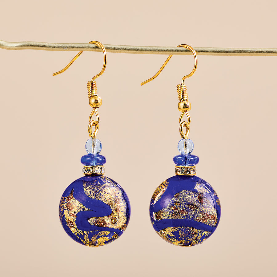Murano Glass Blue Disc Bead Earrings