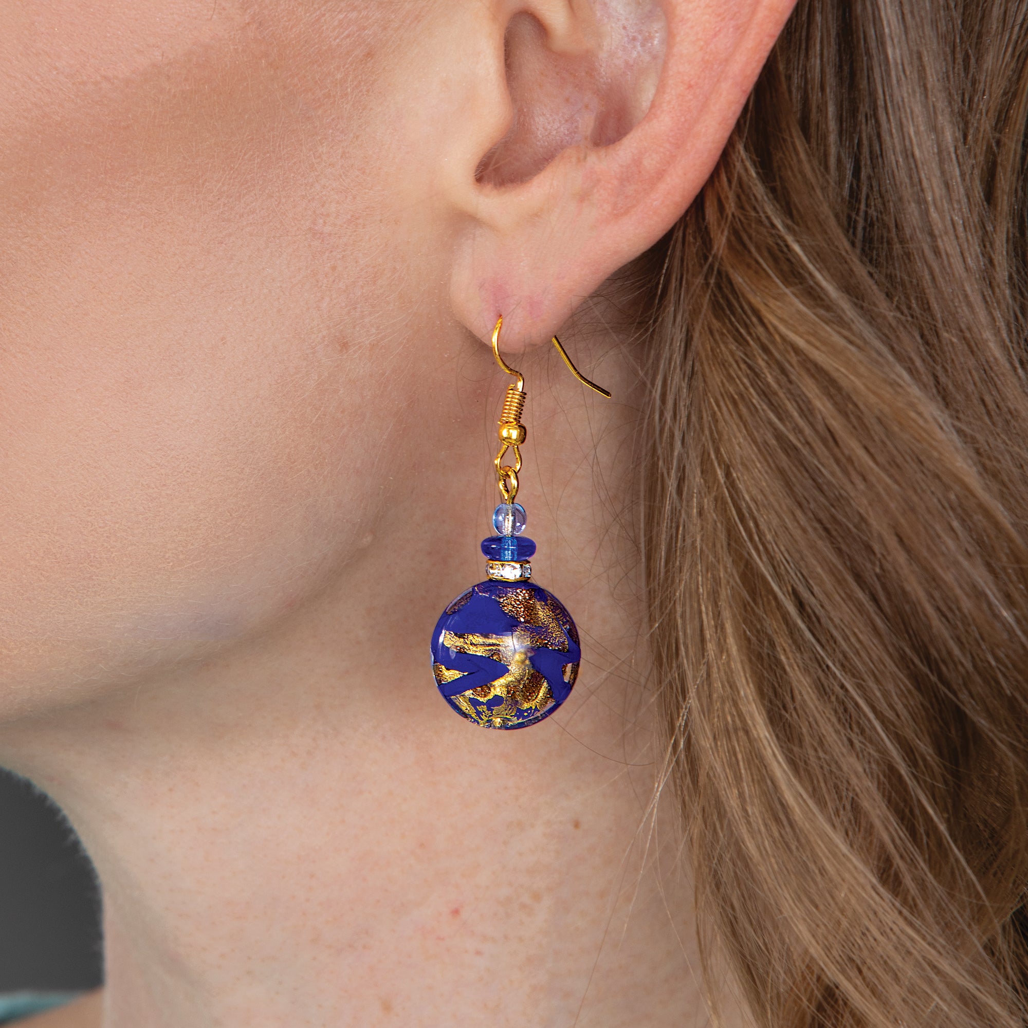 Murano Glass Blue Disc Bead Earrings