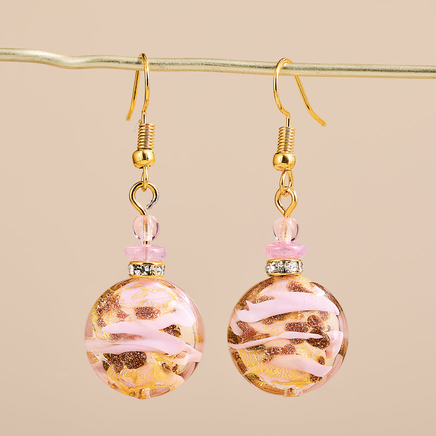 Murano Glass Pink Disc Bead Earrings