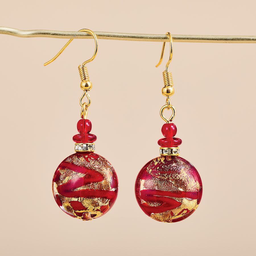 Murano Glass Red Disc Bead Earrings