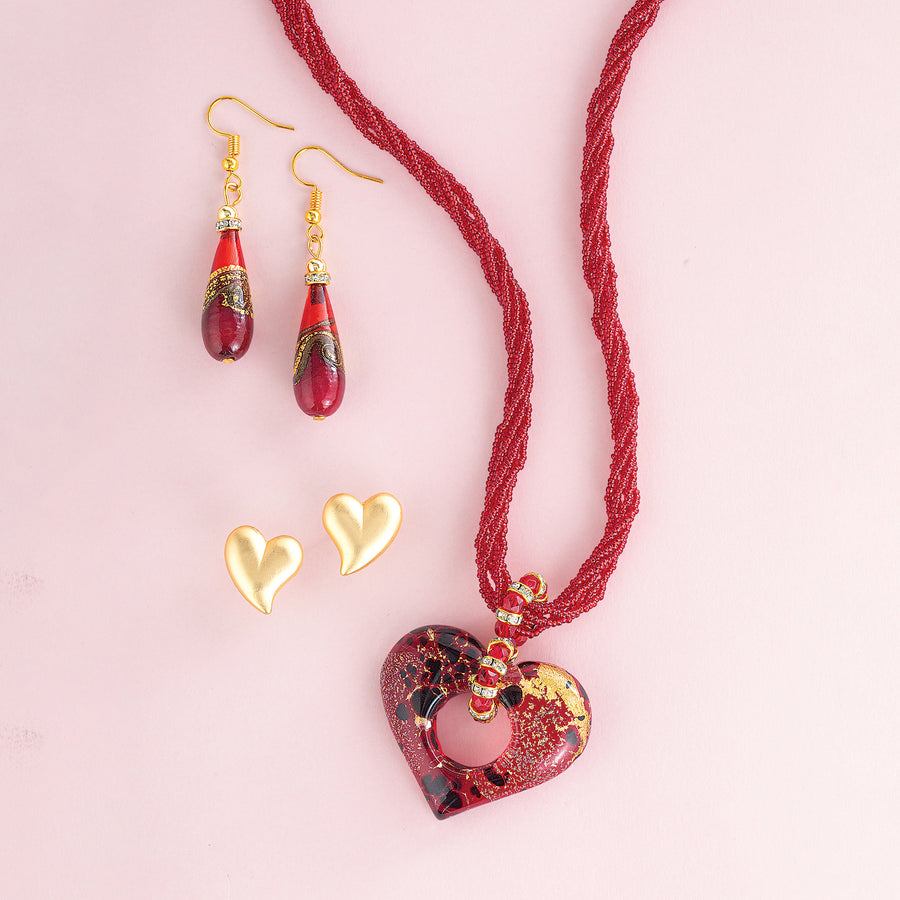 Shimmering Ruby Murano Glass Teardrop Earrings