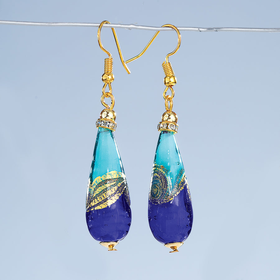 Murano Glass Blue Regal Raindrop Earrings