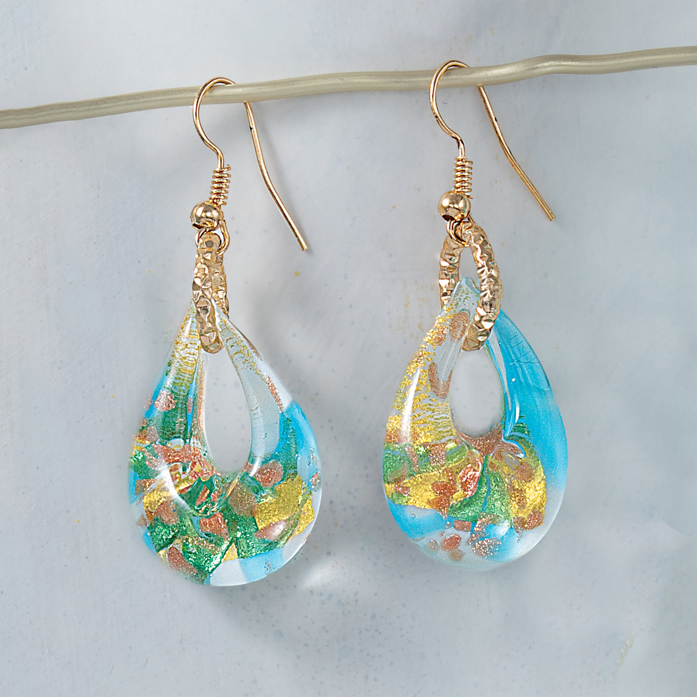 Murano Glass Abstract Teardrop Earrings