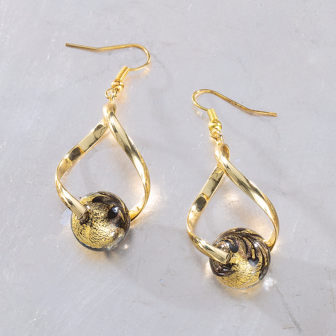 Uniquely Chic Murano Glass Twisted Sphere Earrings