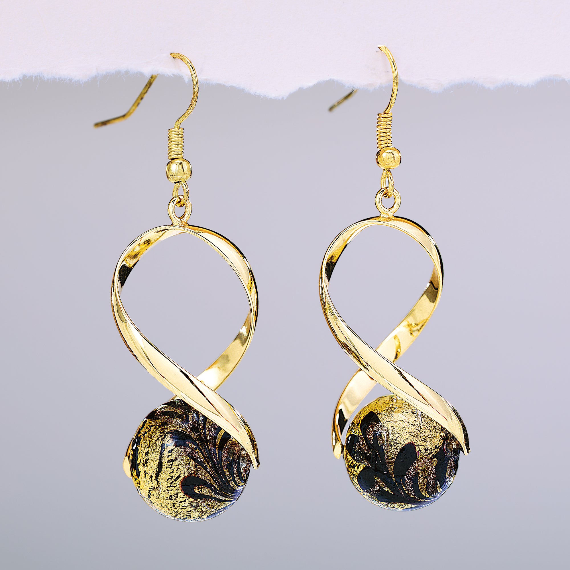 Uniquely Chic Murano Glass Twisted Sphere Earrings