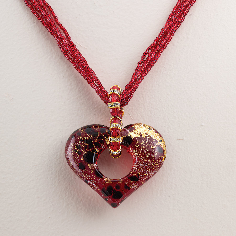 Shimmering Ruby Murano Glass Heart Necklace (Preorder)