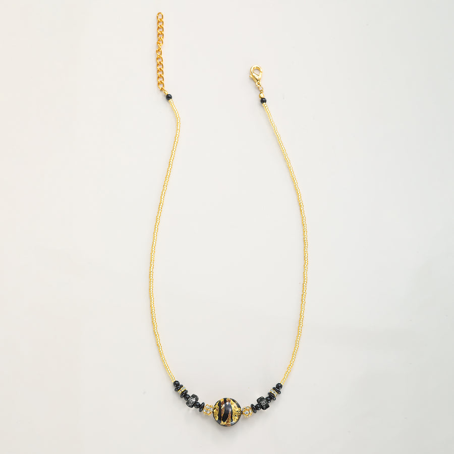 Murano Glass Black Disc Bead Necklace