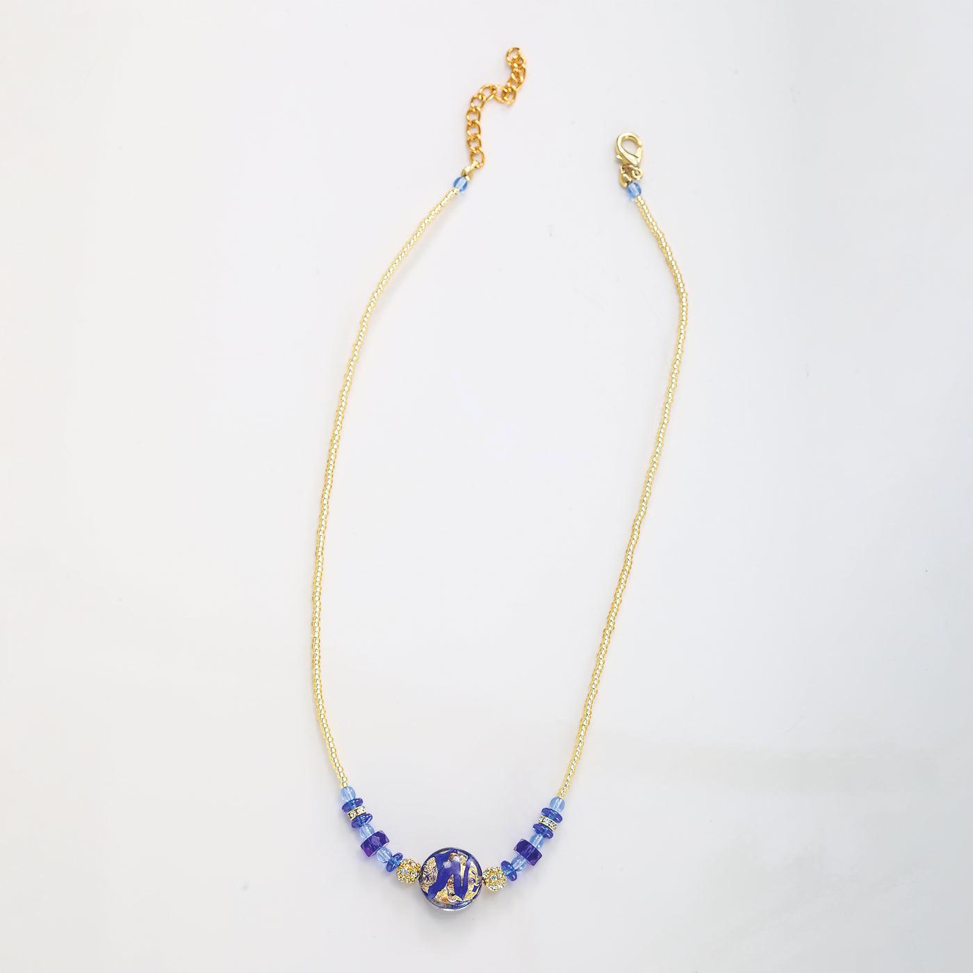 Murano Glass Blue Disc Bead Necklace