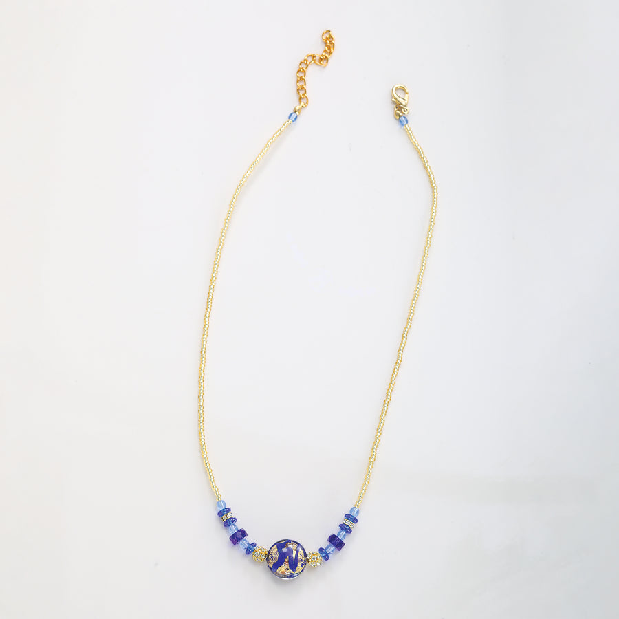 Murano Glass Blue Disc Bead Necklace