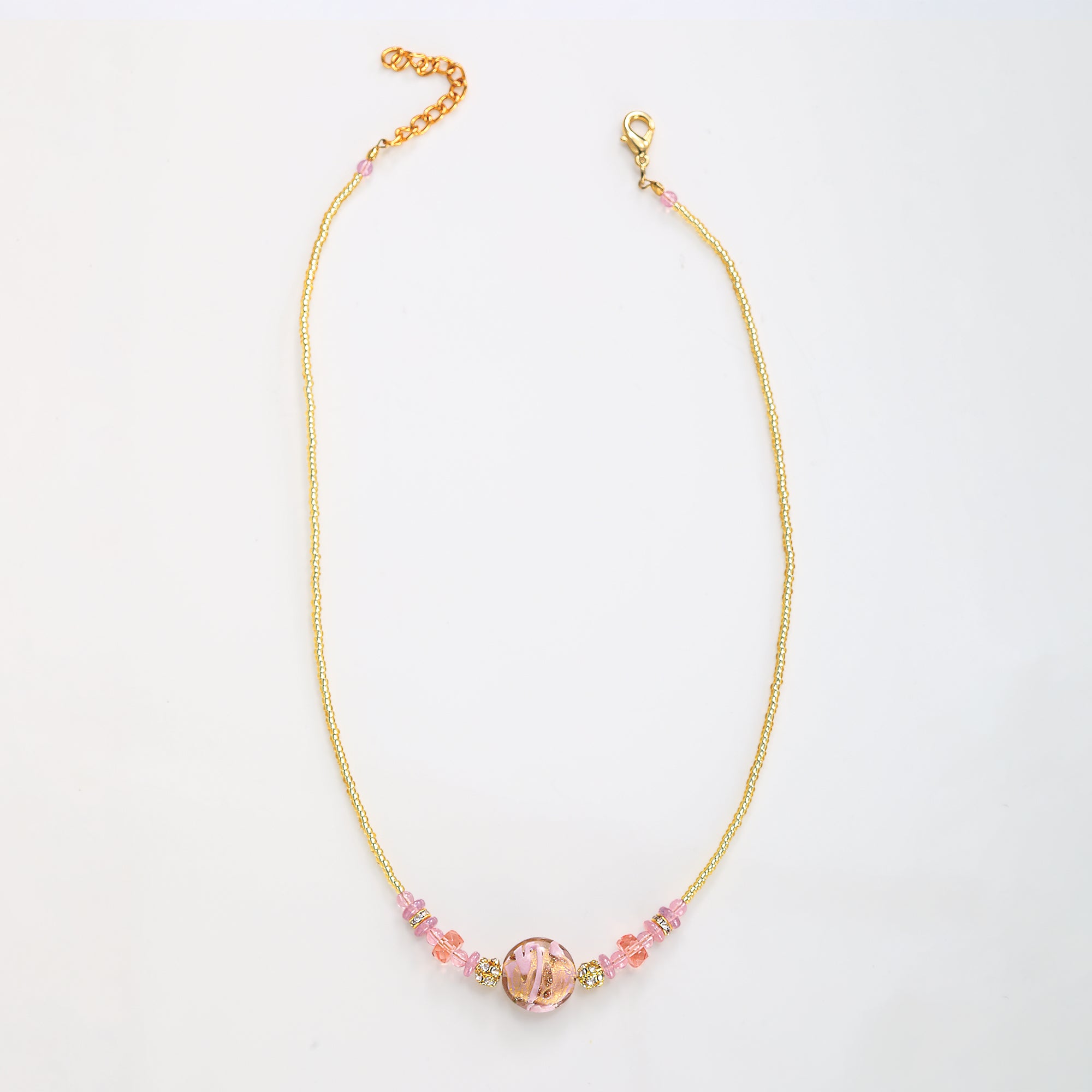 Murano Glass Pink Disc Bead Necklace | Uno Alla Volta