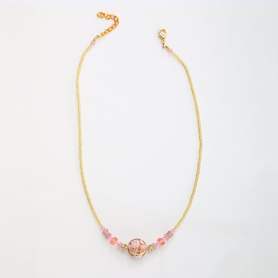 Murano Glass Pink Disc Bead Necklace