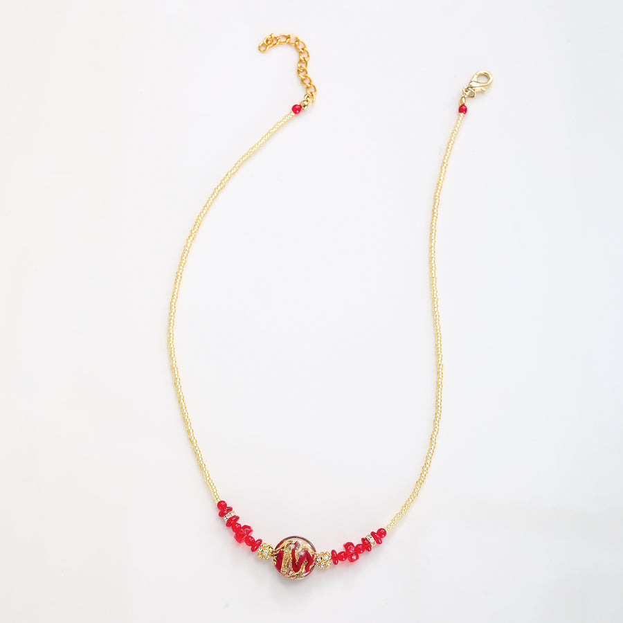 Murano Glass Red Disc Bead Necklace