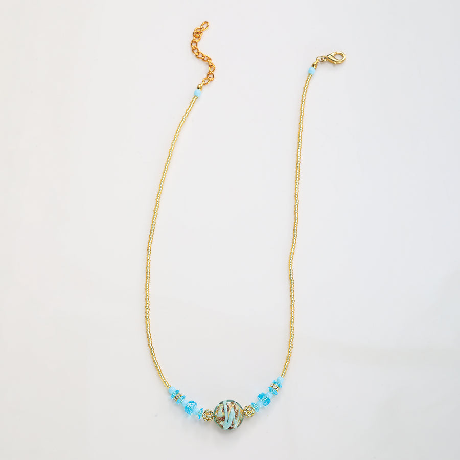 Murano Glass Aqua Disc Bead Necklace