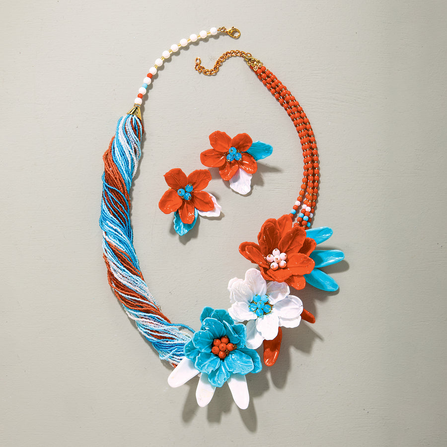 Caribbean Florals Murano Glass Statement Necklace