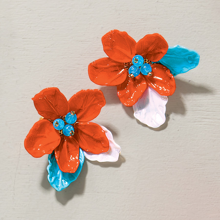 Caribbean Florals Murano Glass Clip-On Earrings