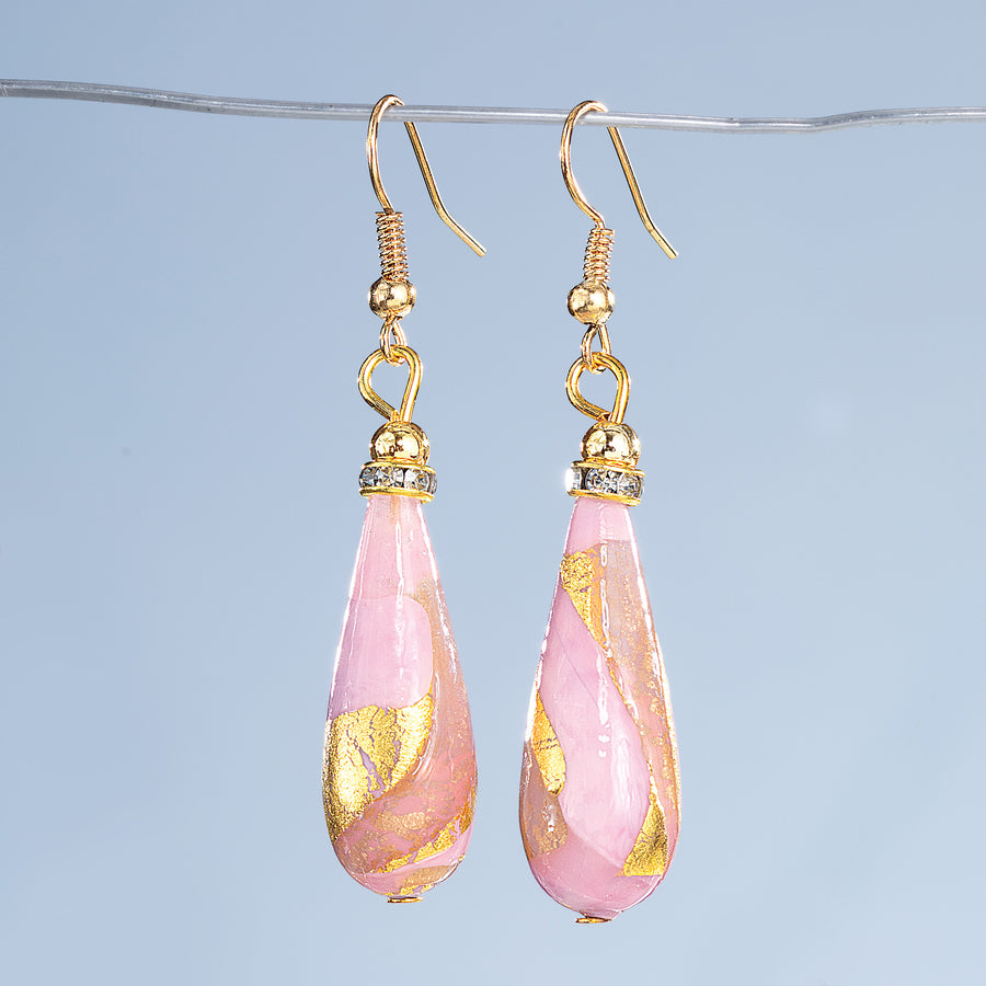 Murano Glass Pink Regal Raindrop Earrings