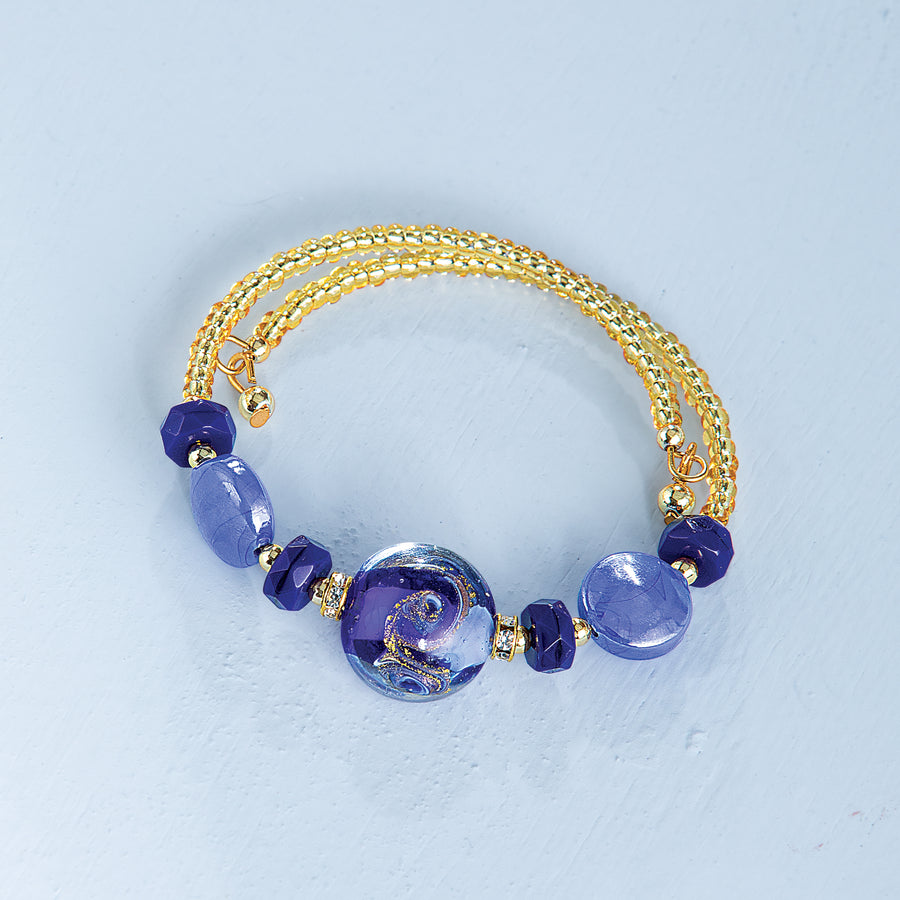 Murano Glass Cool in Cobalt Circle Memory Wire Bracelet