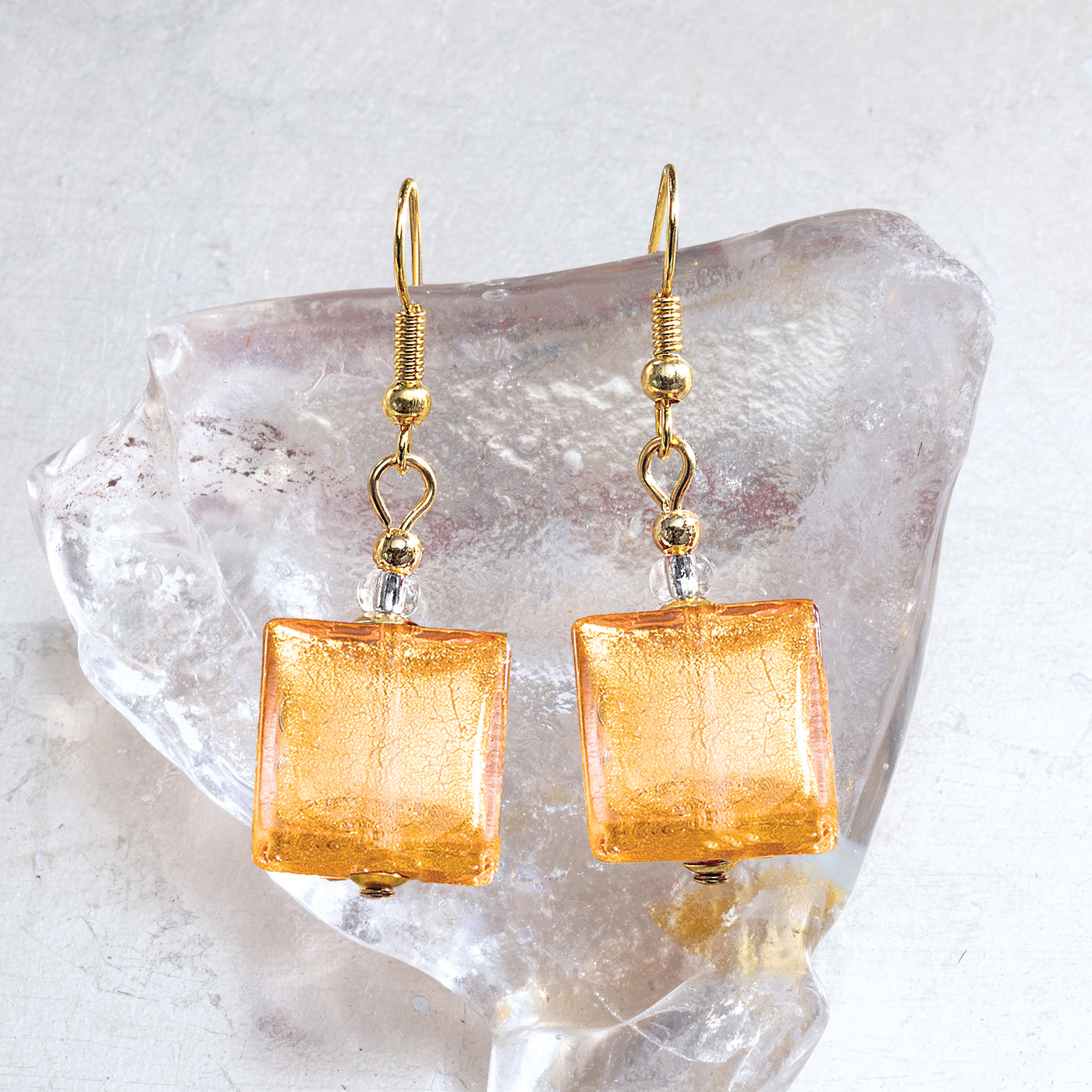 Spectacular Squares Gold Murano Glass Earrings