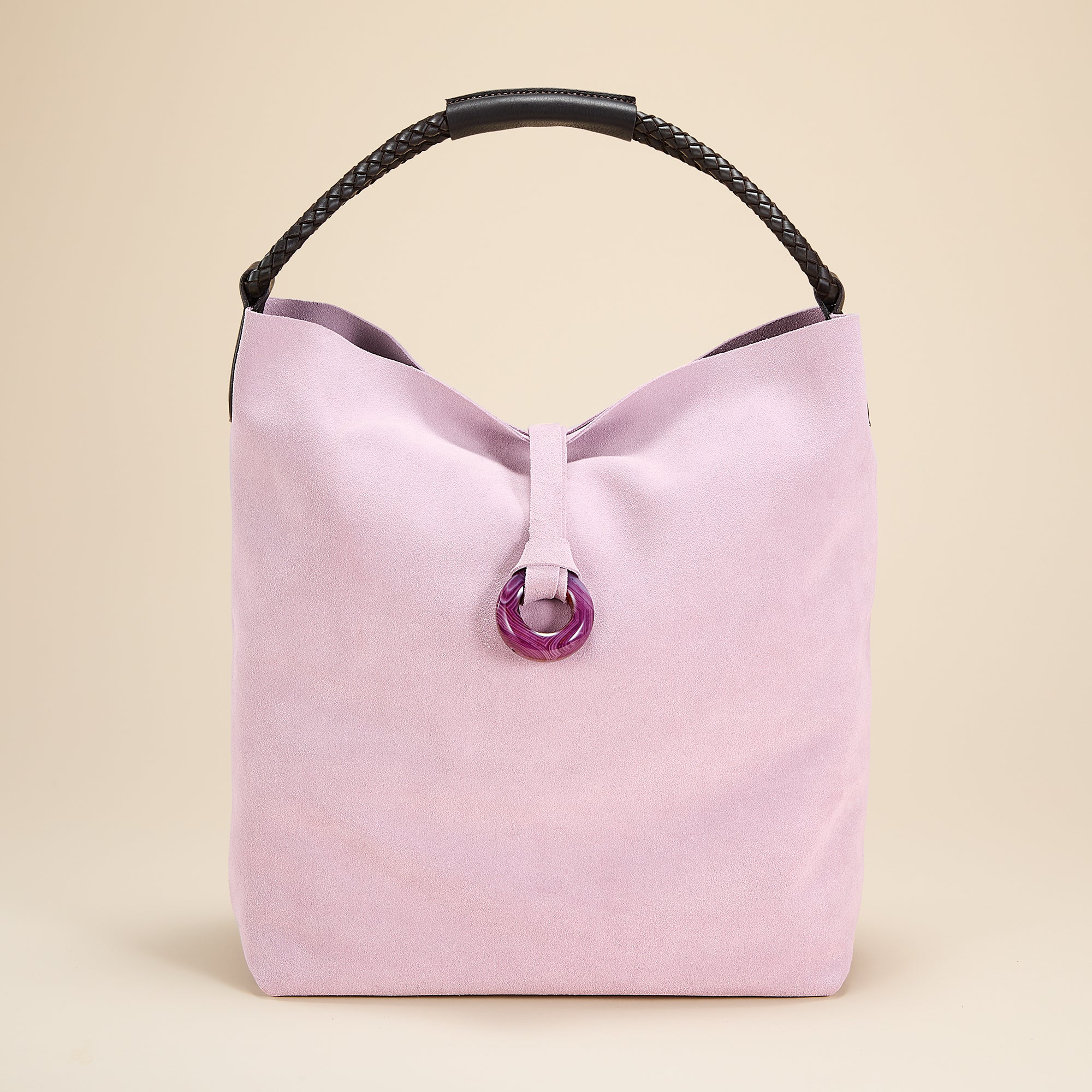 Praiano Lilac Florentine Suede Bucket Bag with Agate Ring