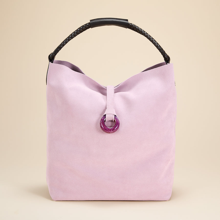 Praiano Lilac Florentine Suede Bucket Bag with Agate Ring